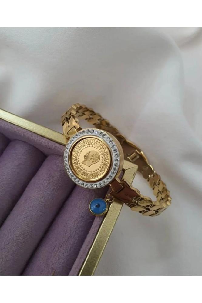 Accessories سوار من الفولاذ المربع باللون الذهبي