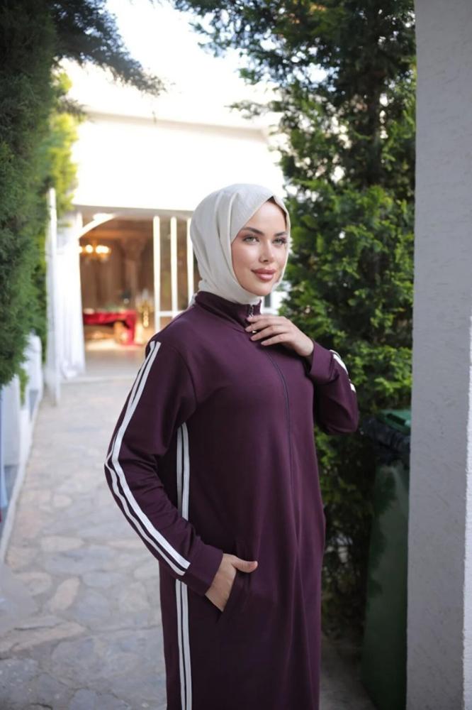 moda4b قبعة رياضية نسائية بسحاب وقصة طويلة مريحة بخيطين A-68 _ أزرق داكن