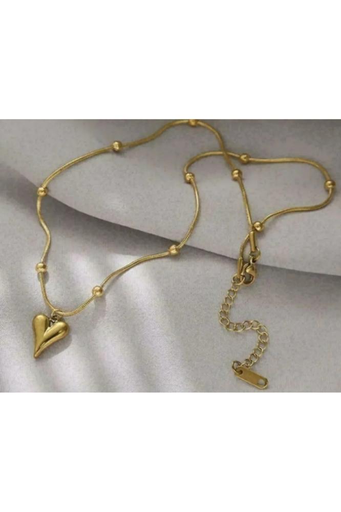 Accessories قلادة من الفولاذ على شكل قلب ذهبي اللون