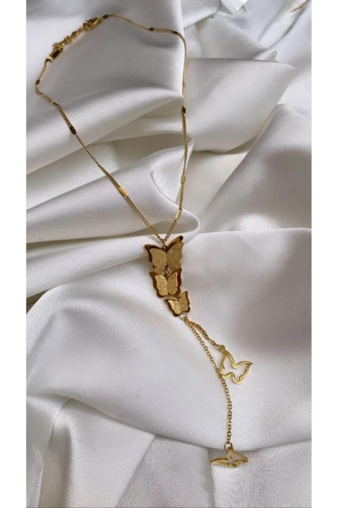 Accessories قلادة من الفولاذ على شكل فراشة ذهبية اللون