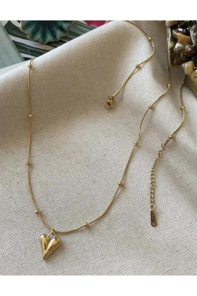 Accessories قلادة من الفولاذ على شكل قلب ذهبي اللون
