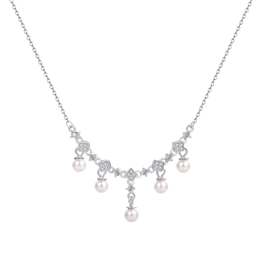Royal Pearl Cascade Necklace Silver 925