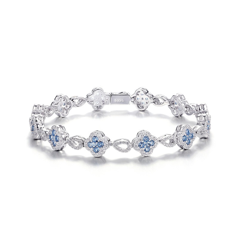 Bracelet with clover drops, silver, 925 karat