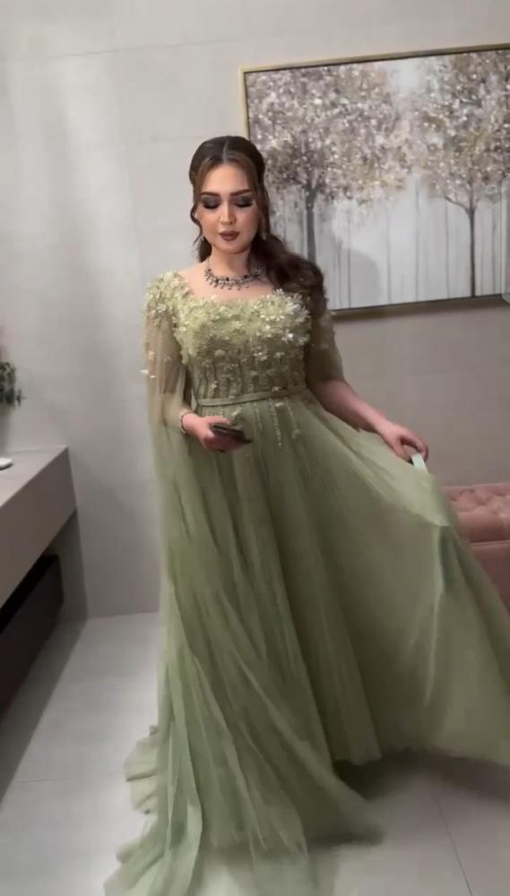 فستان سهره تل تطريز يدوي ورد ليزر