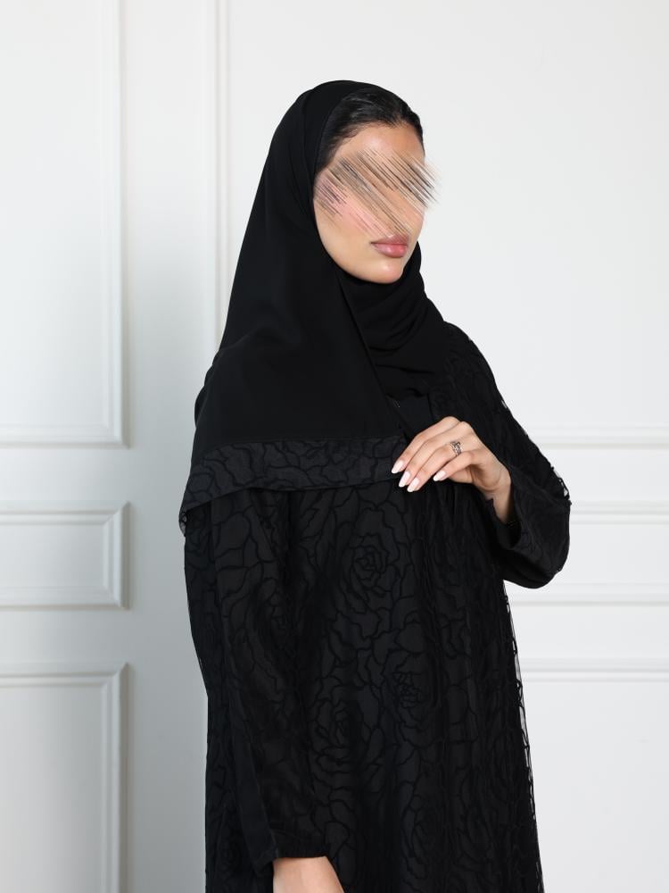 عباية شيفون ورود مبطنة V055