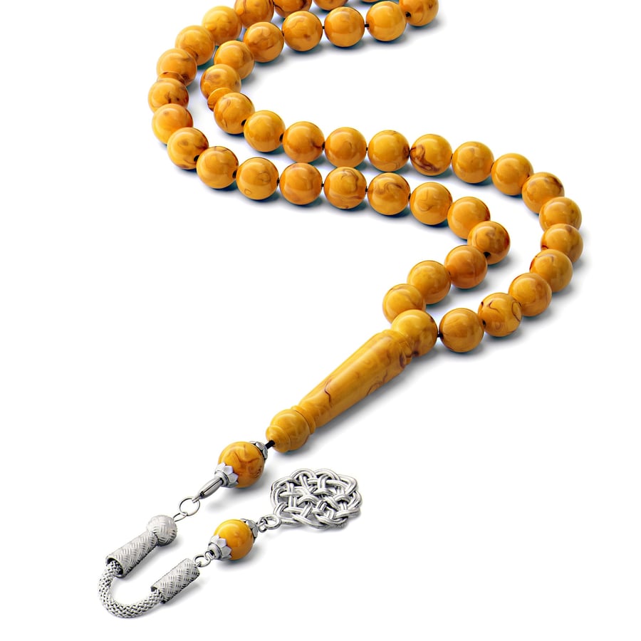 A beaded prayer rope with camel bone and engraved