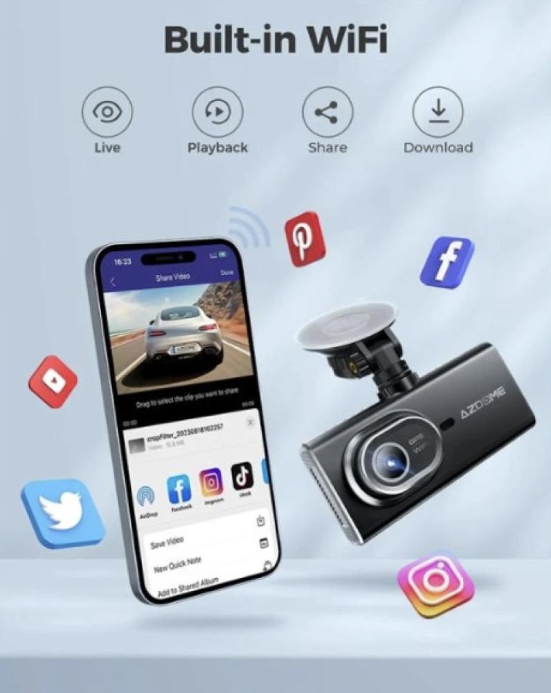 داش كام أزدوم بدقة 4K ثلاث قنوات أمامي وخلفي وداخلي M560 - أسود