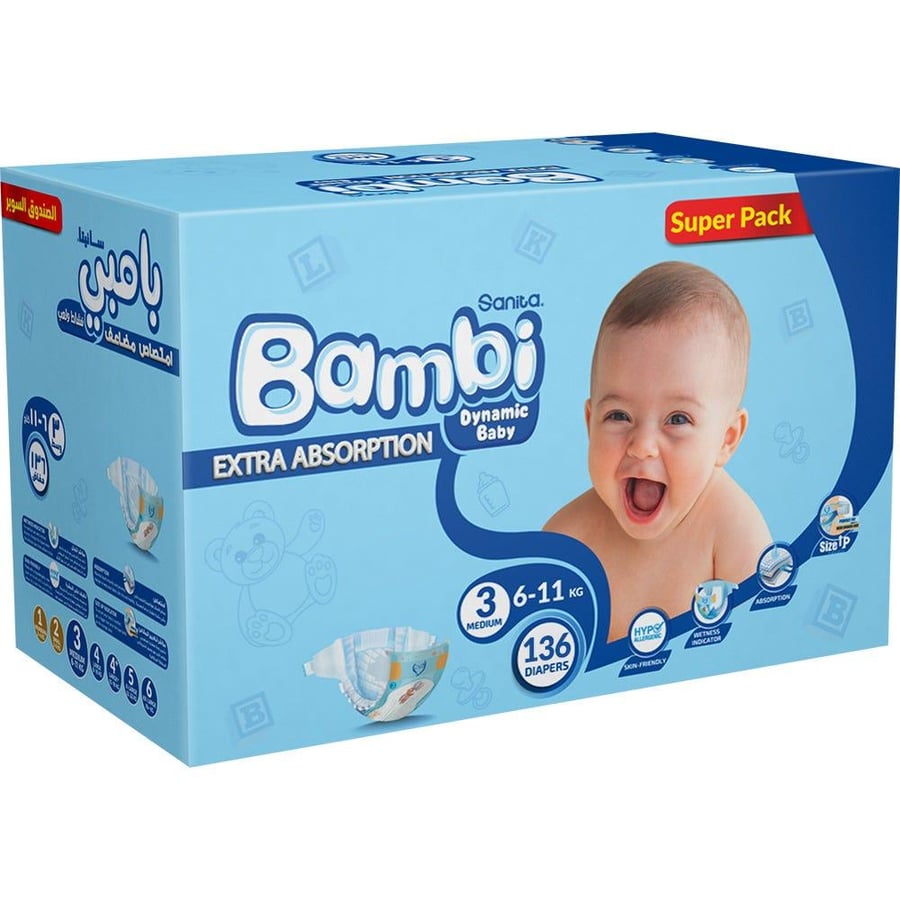 Sanita Bambi Diapers Size 3 136 Diapers