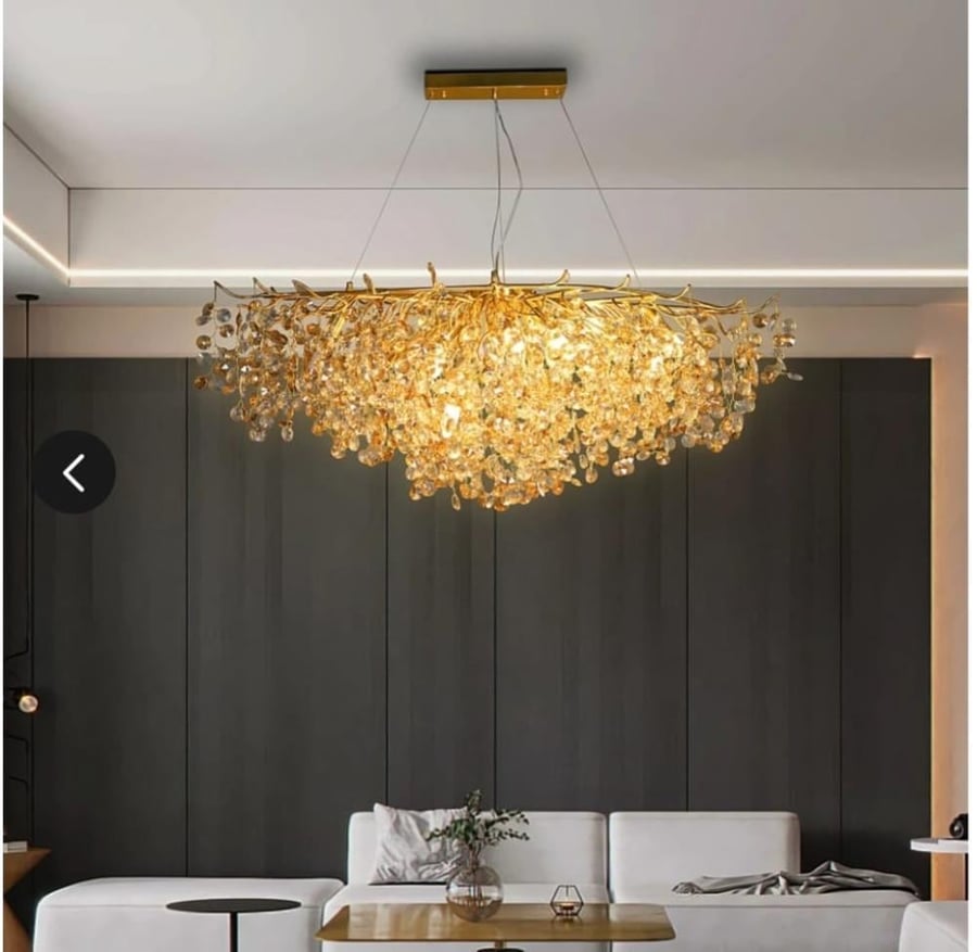 نجف مستطيل  طول 120 سم مودرن شكل ذهبي شفاف عسلي تصميم فاخر وعصري E14*13L