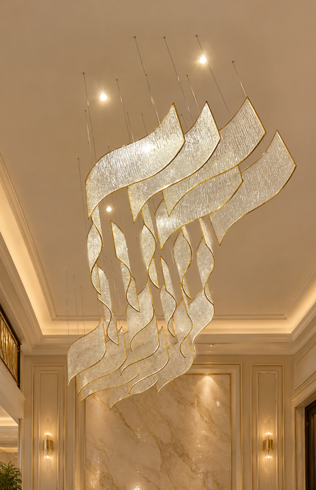 ثريا الكريستال المتلألئ بتصميم ذهبي فاخرLuxury Golden Design Shimmering Crystal Chandelier