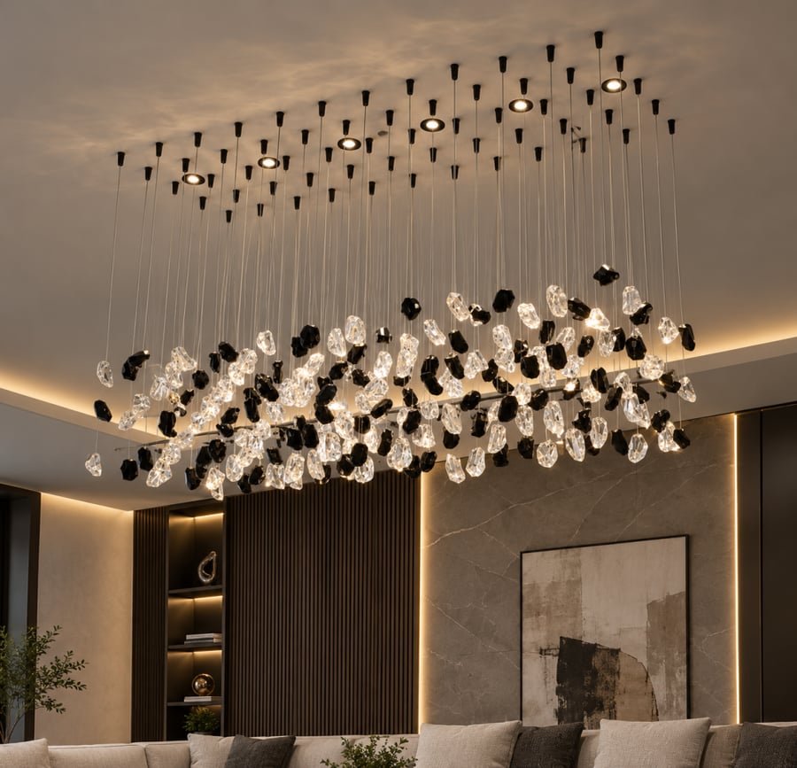 ثريا الأحجار الفاخرة بتصميم انسيابيLuxury Flowing Stone Chandelier
