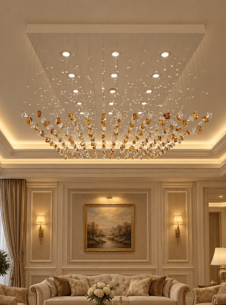 ثريا شلال الكريستال الذهبي | Golden Crystal Cascade Chandelier