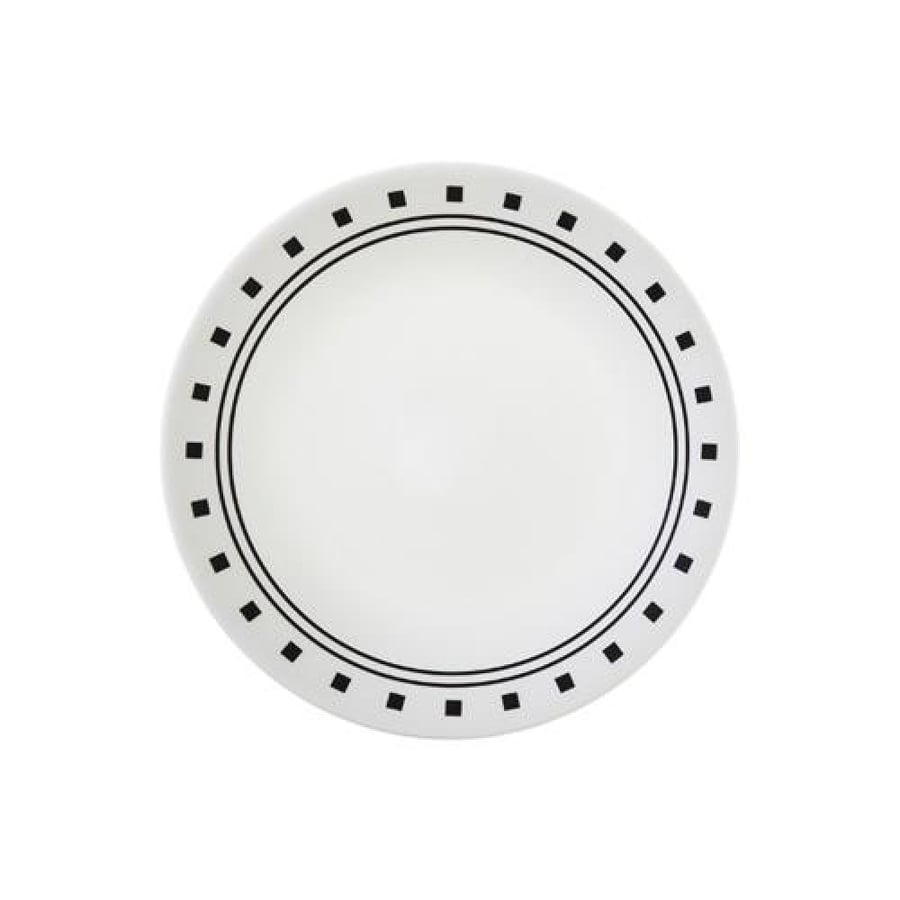 Corelle Living ware World's Best 3-Layer Glass Material Made (vitrelle) City Block Dinner Ware 18 Pieces Set For Serving 6 Person Blue And White | 6 Dinner Plate , 6 Dessert Plate , 6 Soup Bowl. Made In USA .