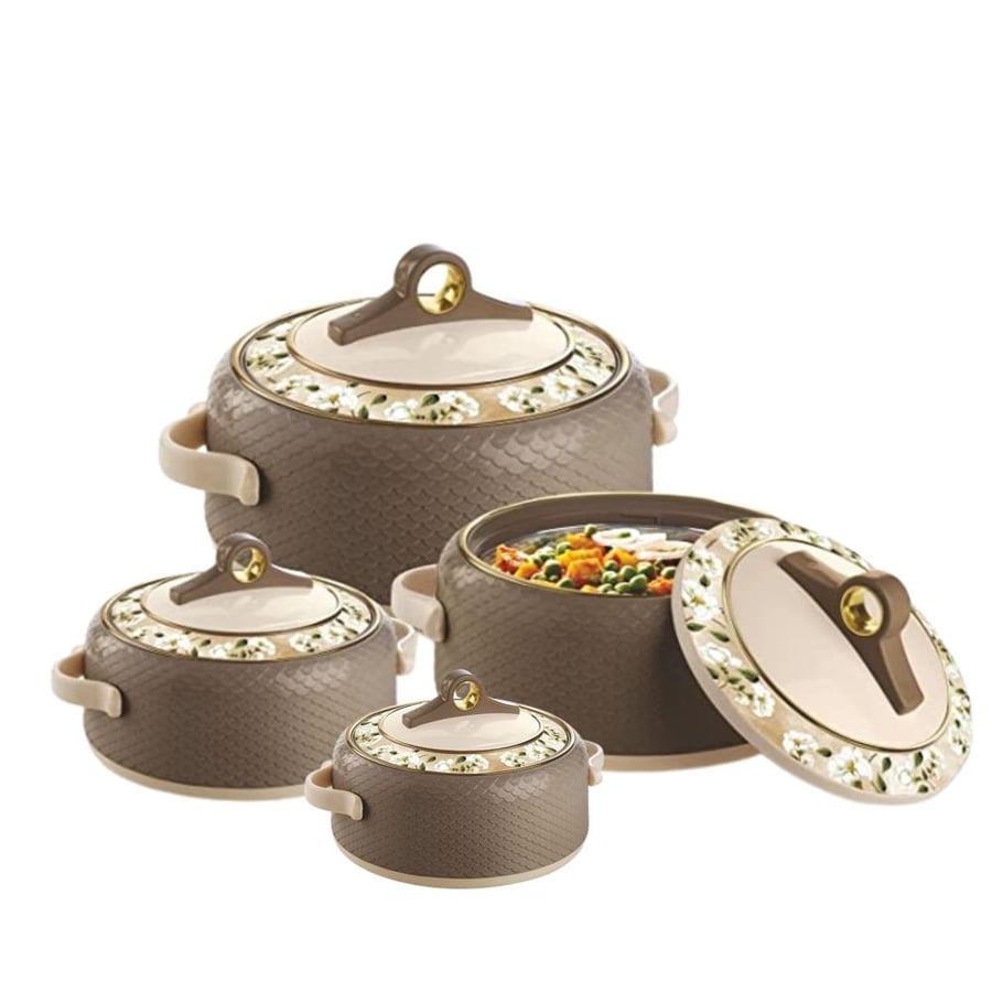 Nayasa Deluxe Coral insulated casserole set of 4 pcs 500 , 1000 , 1500 , 2000 ml -  Keeping food warm Up to 8 Hrs. Brown | Made in India