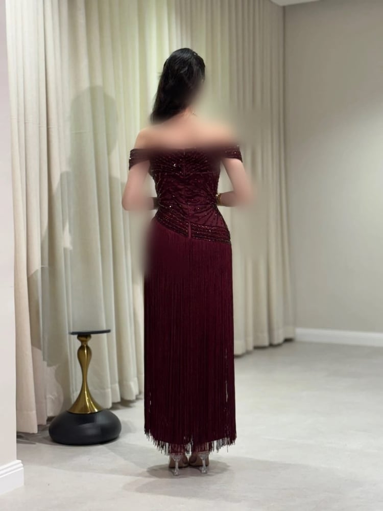 فستان سهرة تطريزات كرستال يدوي H555