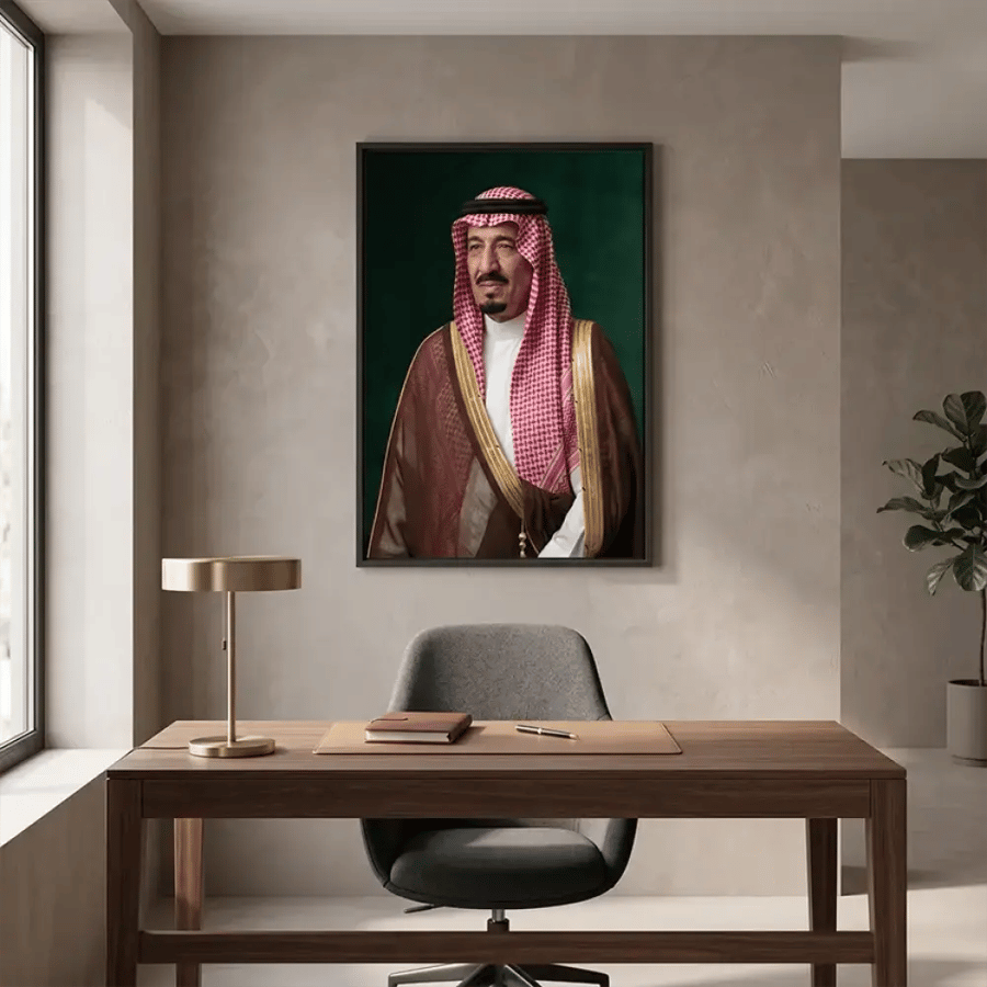 لوحات جدارية ملكية - لوحة الملك سلمان بخلفية خضراء