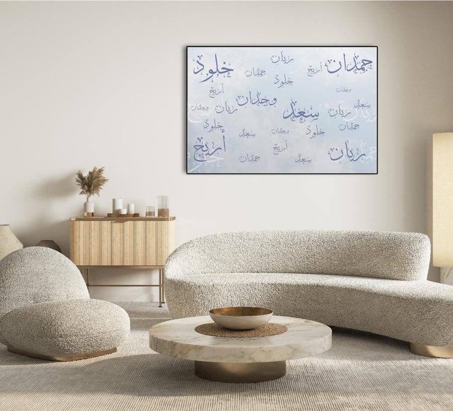 لوحة جدارية بأسماء العائلة العربية بتصميم كلاسيكي فاخر طباعة كانفس