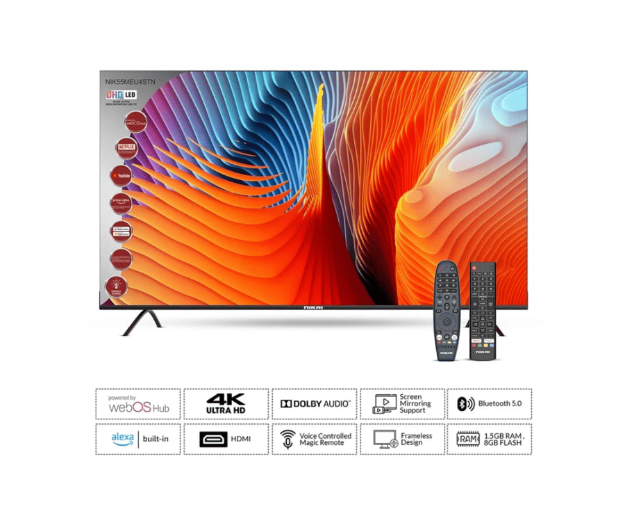 شاشة نيكاي 75 بوصة سمارت Nikai 4K | نظام WebOS ذكي موديل NIK75MEU4STN