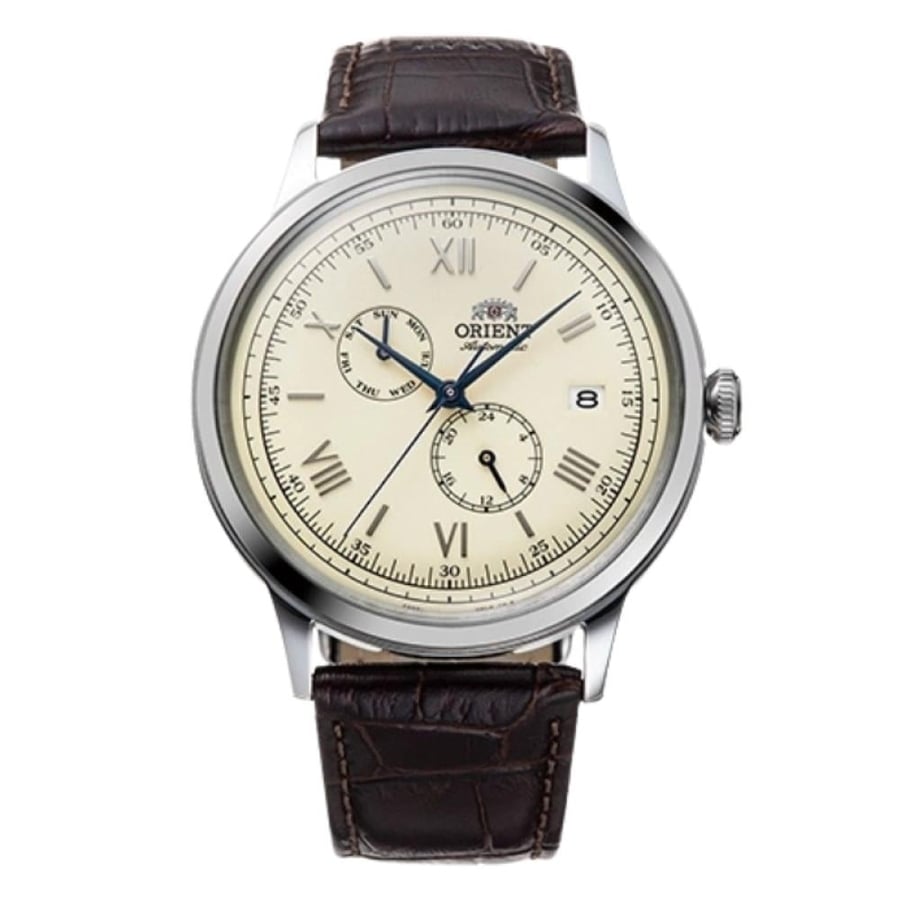 ساعة Orient Automatic رجالية بتصميم كلاسيكي ومؤشرات رومانية أنيقة