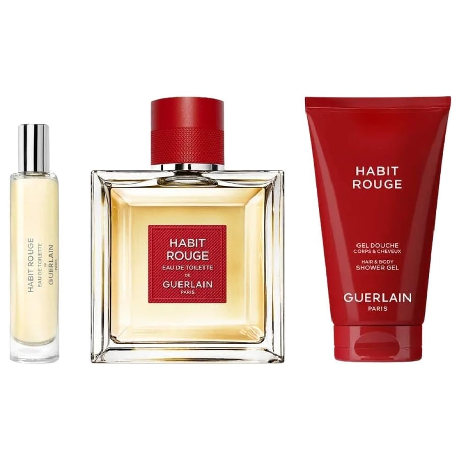 عطر غيرلان هابيت روج أو دو تواليت مع جل استحمام وعطر صغير للسفر