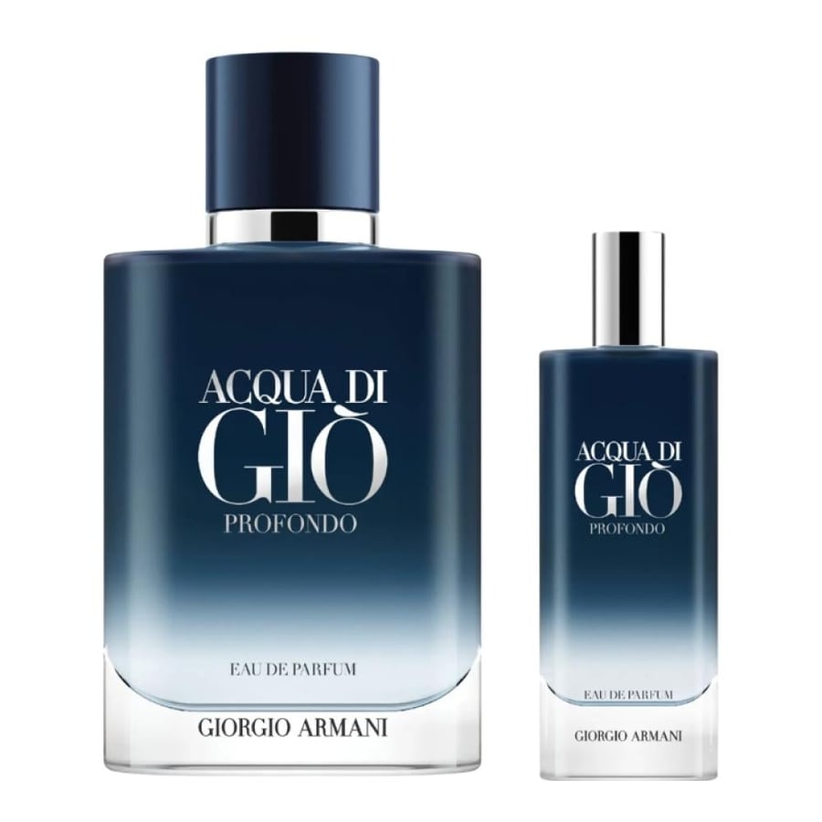 علبة هدايا Armani Acqua Di Gio Profondo باللون الأزرق مع زجاجة عطر 100
