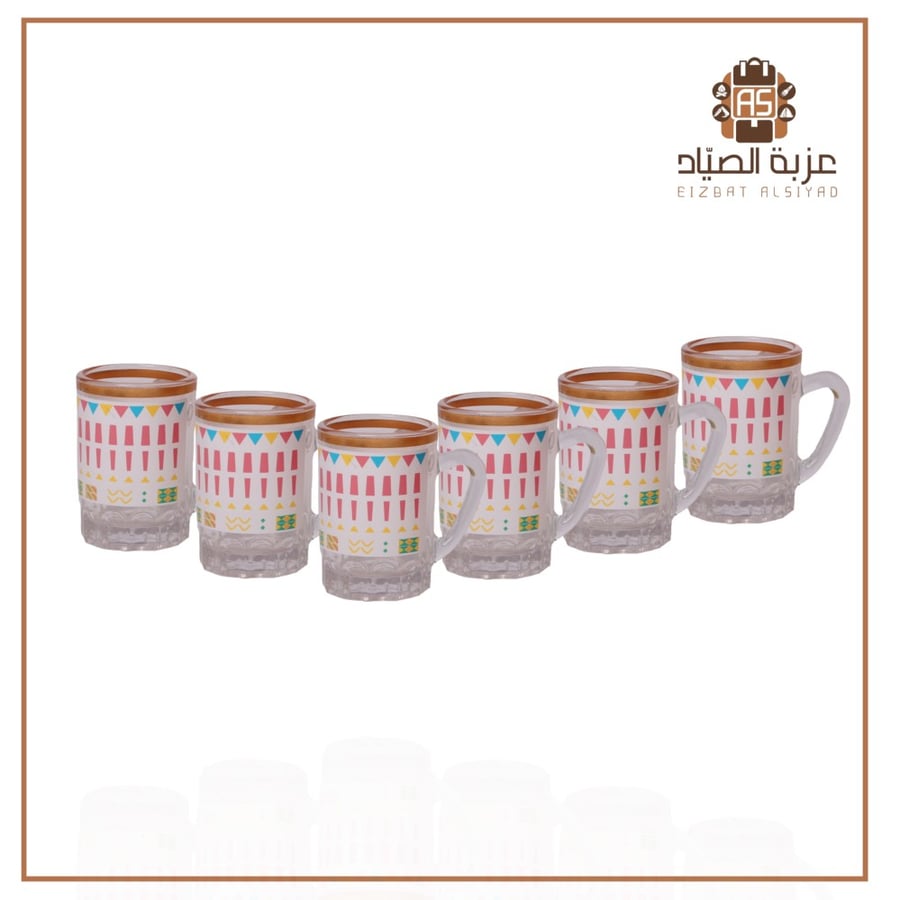 طقم بيالات نقش القط العسيري ابيض
