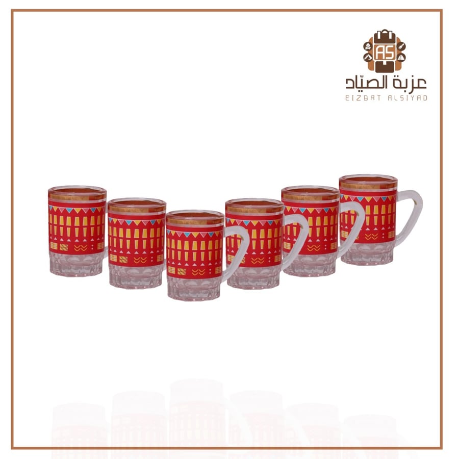 طقم بيالات نقش القط العسيري احمر