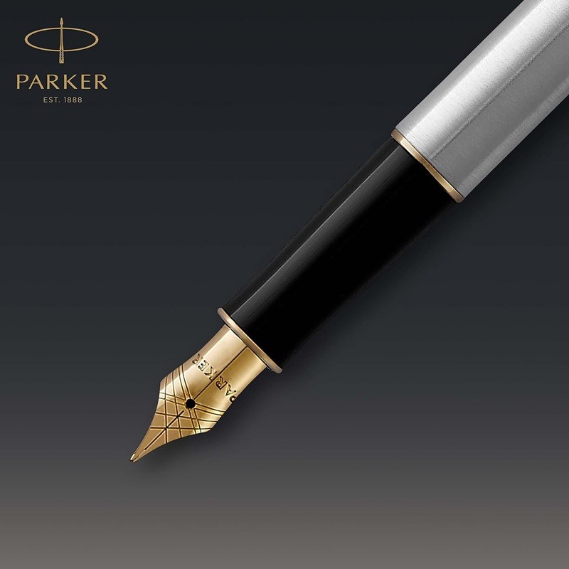 Parker Sonnet Fountain Pen Stainless steel cap and barrel accented by gold-finished clip and trim