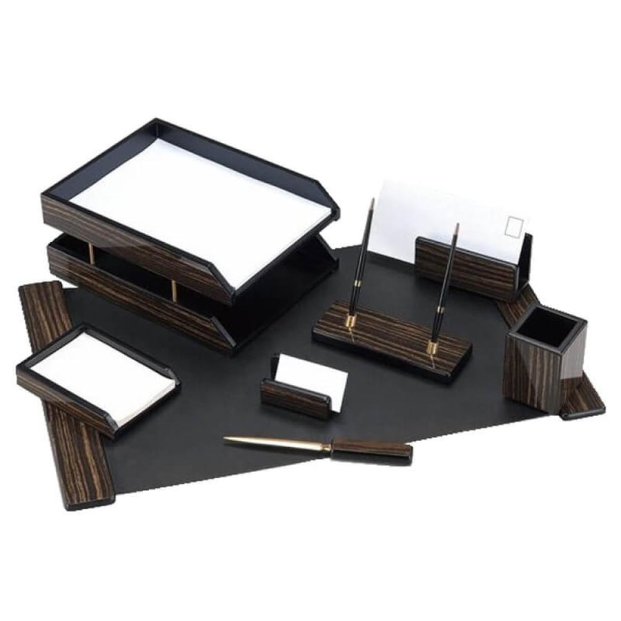 Desk Set 8 Pieces Black Wood