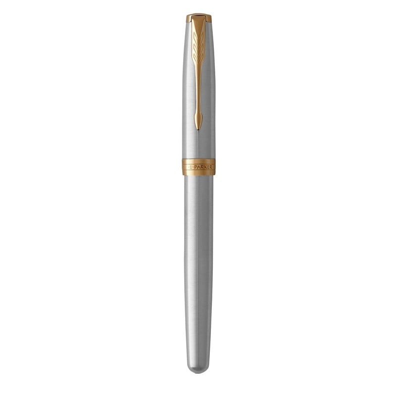 Parker Sonnet Fountain Pen Stainless steel cap and barrel accented by gold-finished clip and trim