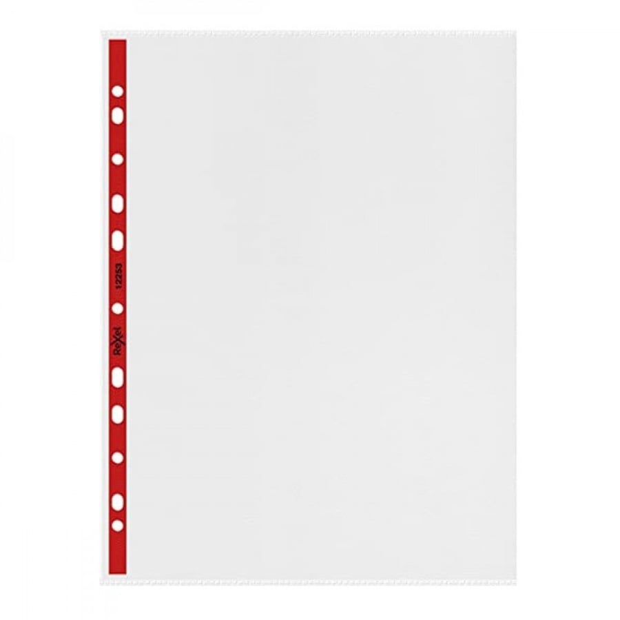 Rexel Nyrex Re-Inforced Top Opening A4 Pockets, Red Reinforcing Strip.