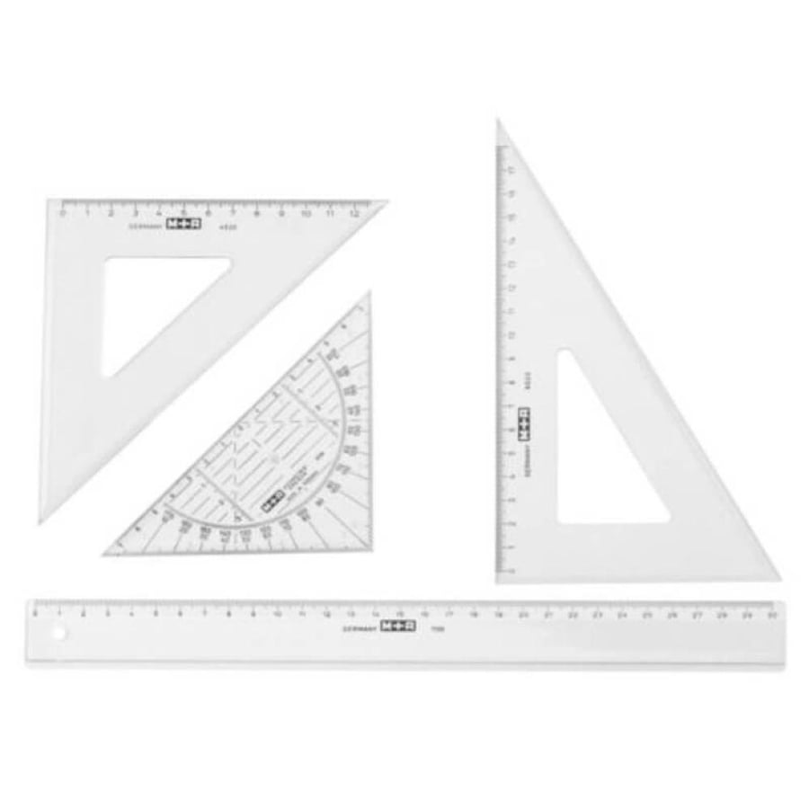 M+R Drawing set, 4 Pieces, clear