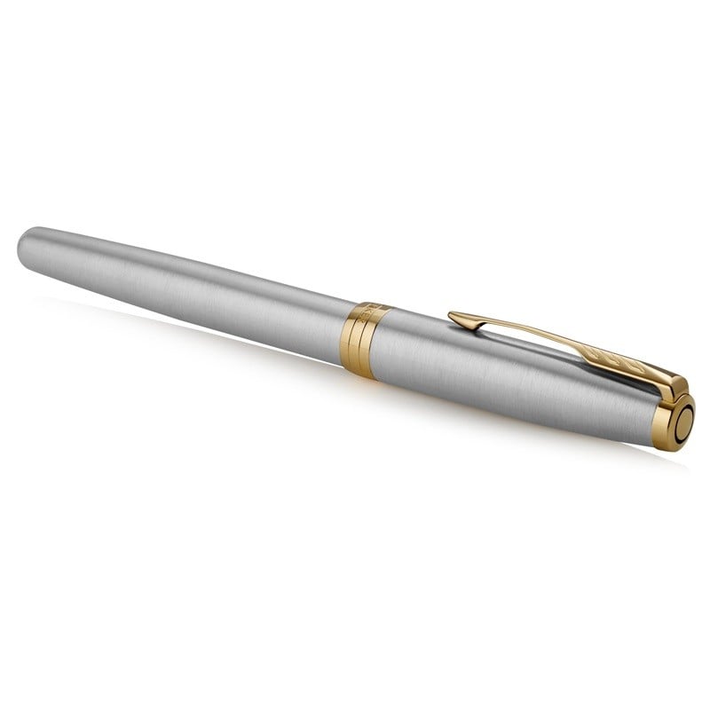 Parker Sonnet Fountain Pen Stainless steel cap and barrel accented by gold-finished clip and trim