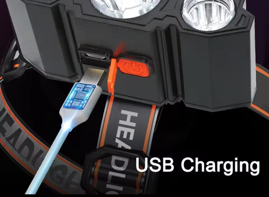 كشاف LED بخمس لمبات قابل لإعادة الشحن مع بطارية مدمجة، ضوء قوي للمخيمات والمغامرات والصيد، مصباح رأس - 5 LED Flashlight Rechargeable with Built in Battery Strong Light Camping Adventure Fishing Head Light Headlamp