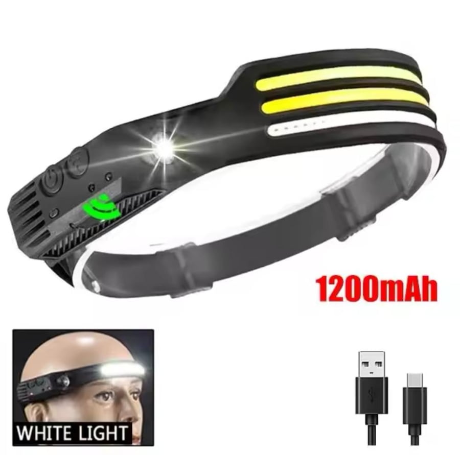كشاف رأس COB LED، مستشعر ذكي، مزود ببطارية مدمجة، قابل لإعادة الشحن عبر USB، مصباح أمامي قوي للتخييم والصيد والاستخدامات الخارجية -  COB LED Headlamp Induction Head Lamp Built-in Battery USB Rechargeable Head Flashlight Outdoor Camping Fishing Sensor Head