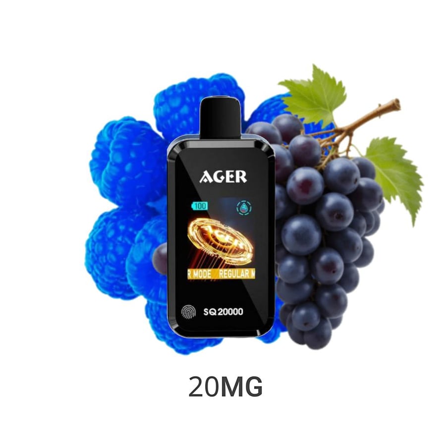 سحبة اجير اس كيو 20000 سحبة 20نكتين بلورازبيري عنب AGER SQ 20000 PUFFS BLUE RASPBERRY GRAPE