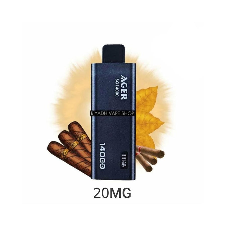 سحبة اجير اس كيو 14000 موشة 20نكتين بنكهة التوباكو التبغ AGER SQ 14000 PUFFS TOBACCO