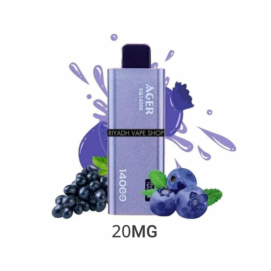 سحبة اجير اس كيو 14000 موشة20نكتين بنكهة مكس توت وعنب AGER SQ 14000 PUFFS GRAPE BLUEBERRY