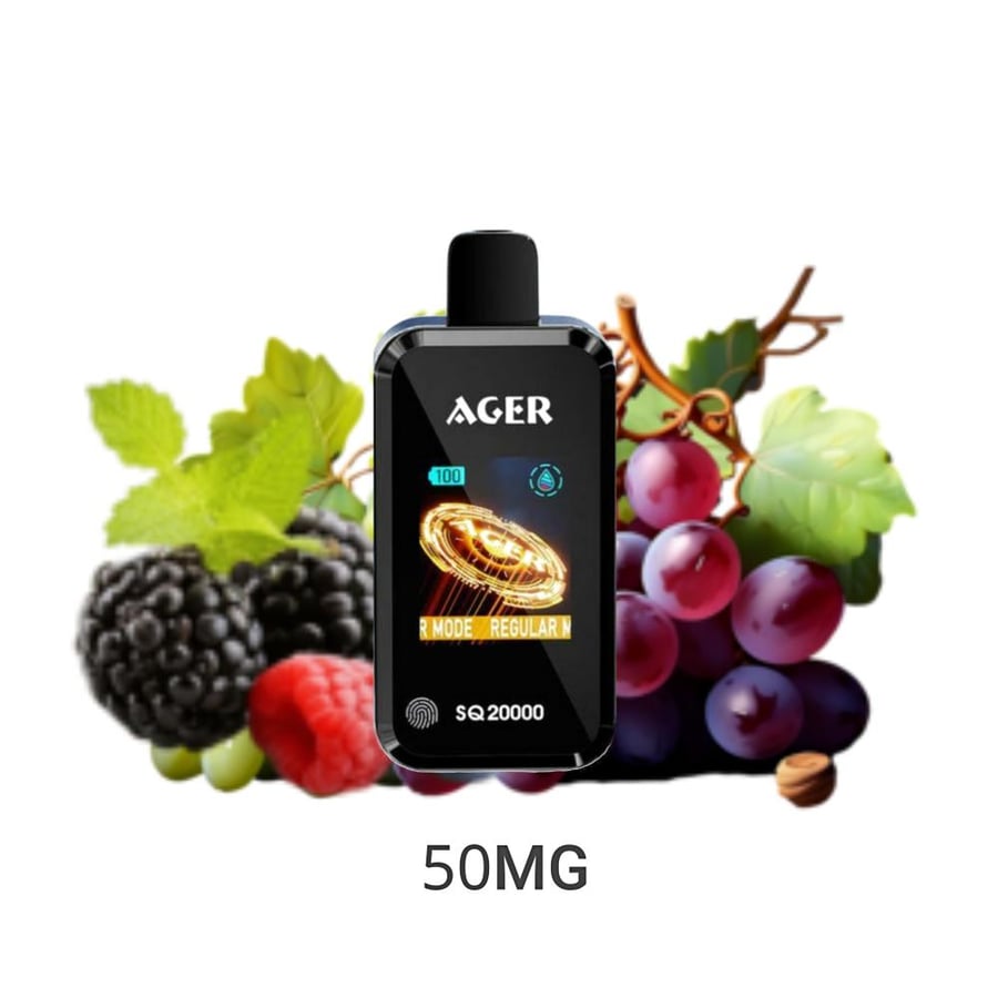سحبة اجير اس كيو 20000 سحبة 50نكتين عنب توت ازرق AGER SQ 20000 PUFFS GRAPE BLUEBERRY