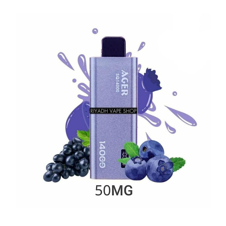 سحبة اجير اس كيو 14000 موشة بنكهة50نكتين مكس توت وعنب AGER SQ 14000 PUFFS GRAPE BLUEBERRY