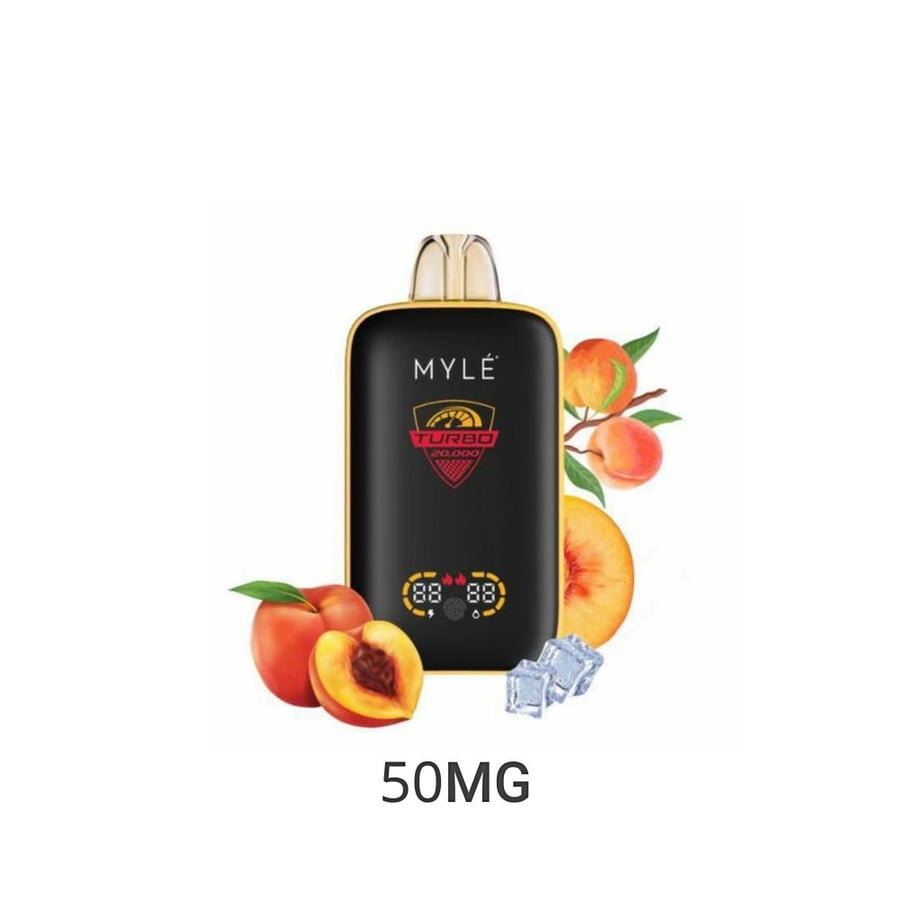 سحبة مايلي تيربو 20000 سحبة 50نكتين خوخ ايس MYLE Turbo 20000 Puffs DISPOSABLE FROZEN PEACH