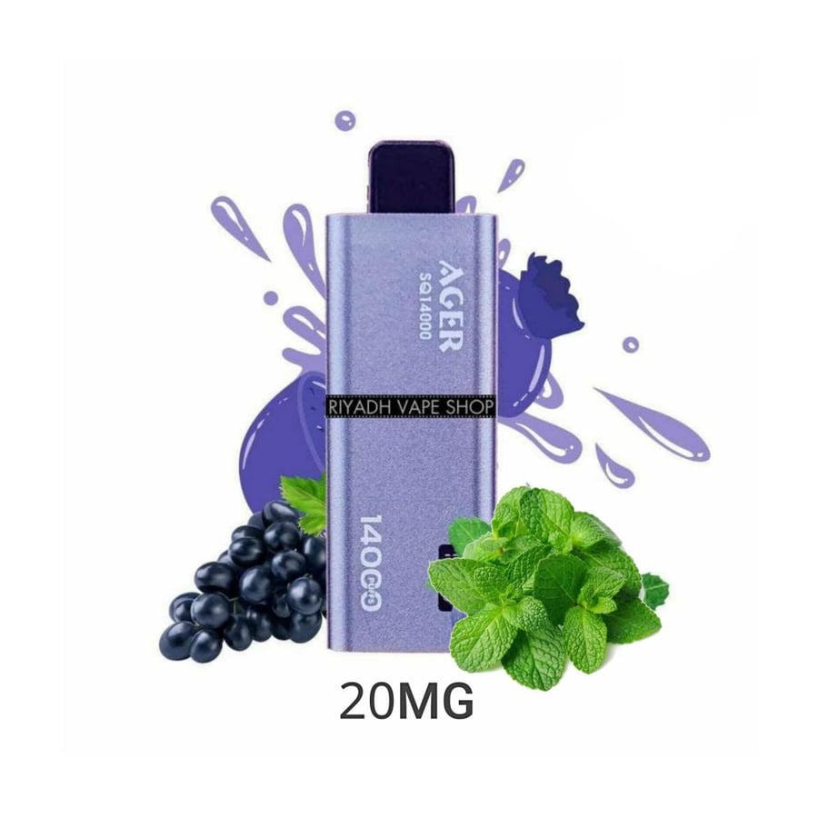 سحبة اجير اس كيو 14000 موشة 20نكتين عنب نعناع AGER SQ 14000 PUFFS GRAPE MINT