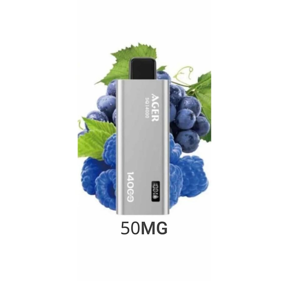 سحبة اجير اس كيو 14000 موشة50نكتين بنكهة بلورازبيري عنب AGER SQ 14000 PUFFS BLUE RASPBERRY GRAPE
