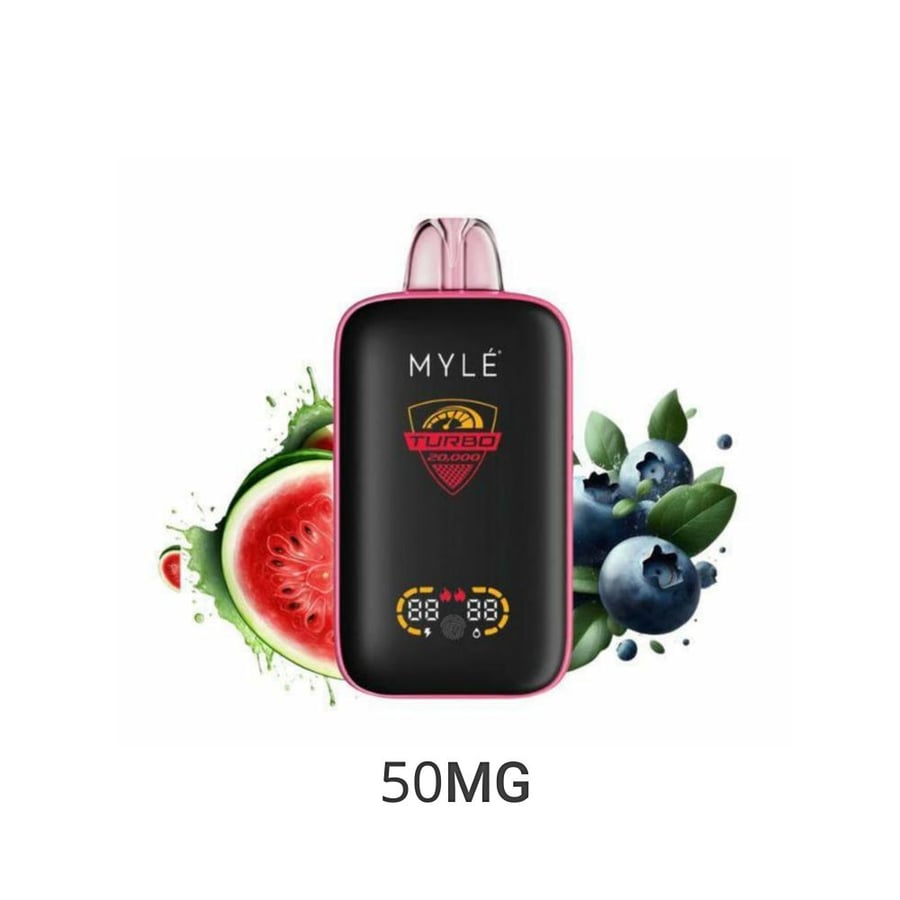 سحبة مايلي تيربو 20000 سحبة 50نكتين مكس التوت الازرق والبطيخ MYLE Turbo 20000 Puffs DISPOSABLE BLUEBERRY WATERMELON