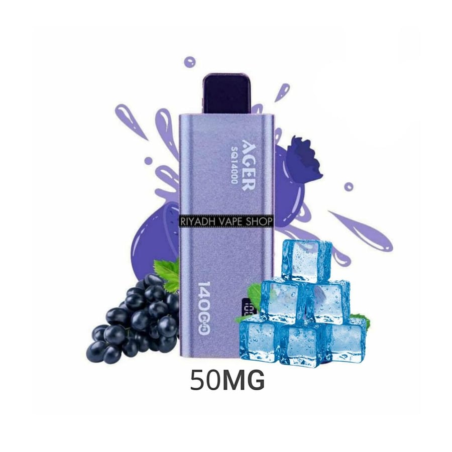 سحبة اجير اس كيو 14000 سحبة 50نكتين عنب ايس AGER SQ 14000 PUFFS GRAPE ICE