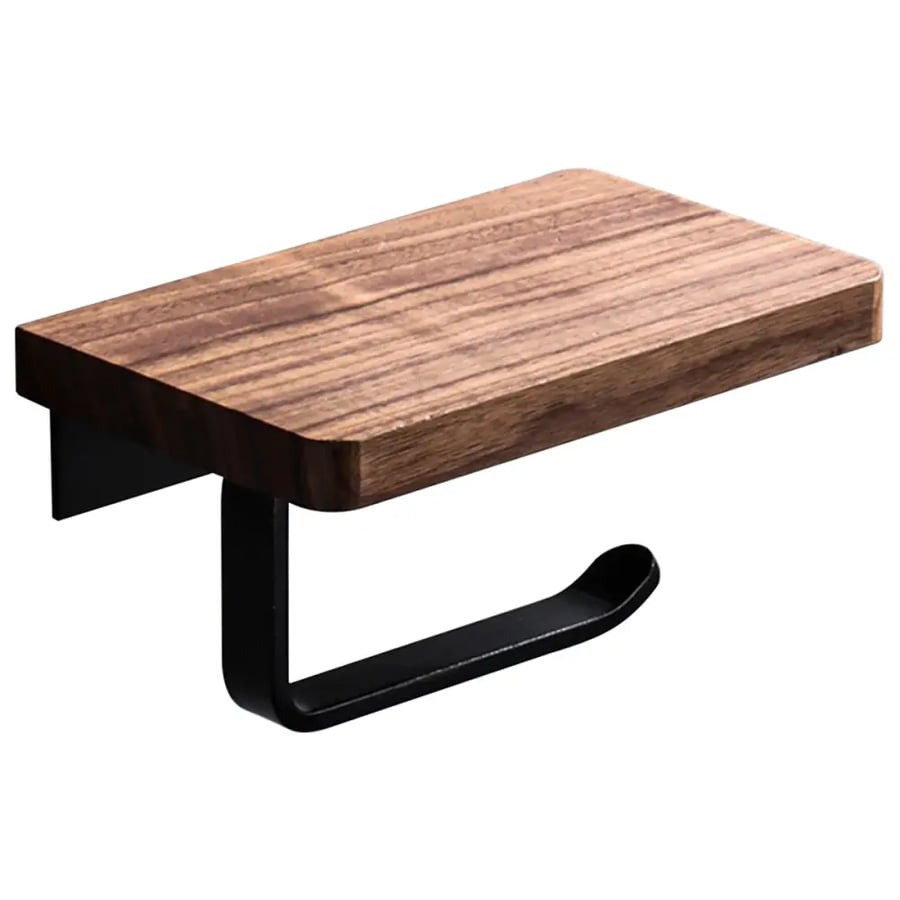 حامل ورق تواليت جداري ستانلس مع رف خشبي