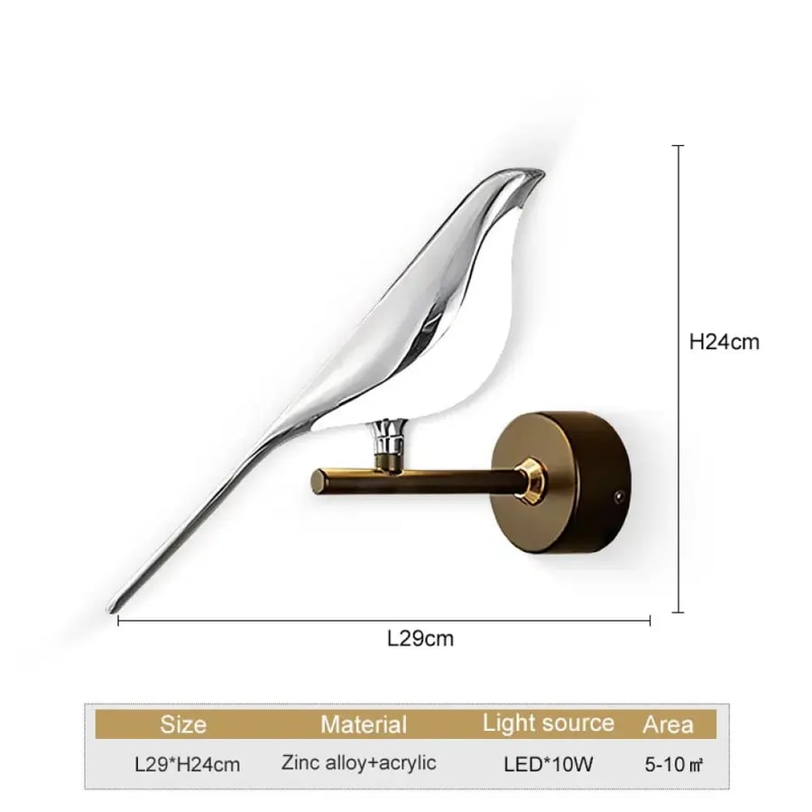 مصباح جداري LED شمالي بلمسة طائر ذهبي فضي