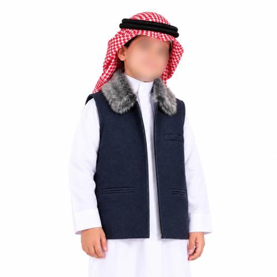 سديري أطفال شتوي باللون الكحلي الأنيق مع ياقة فرو ناعمة