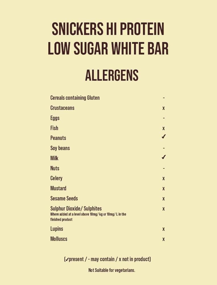 بروتين بار من سنيكرز عالي البروتين قليل السكر وايت شوكليت 57 جم - Snickers Protein Bar High Protein Low Sugar White Chocolate 57 g