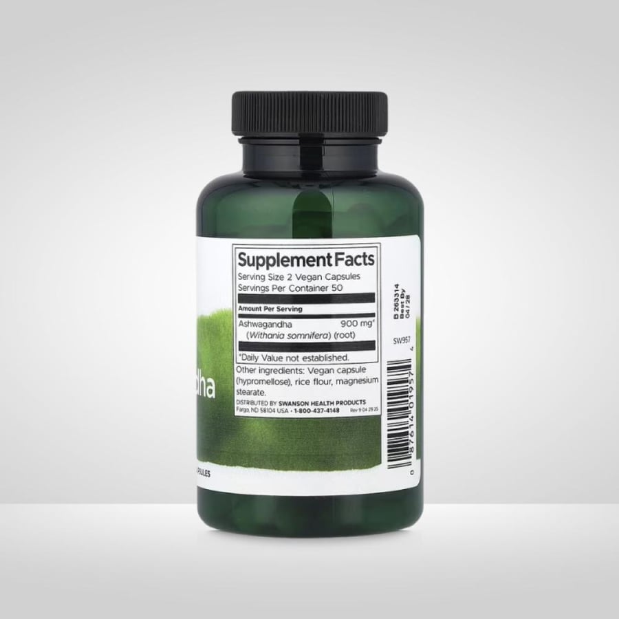 اشواغاندا 900 ملجم من سوانسون 100 كبسولة نباتية - Swanson Ashwagandha 900mg